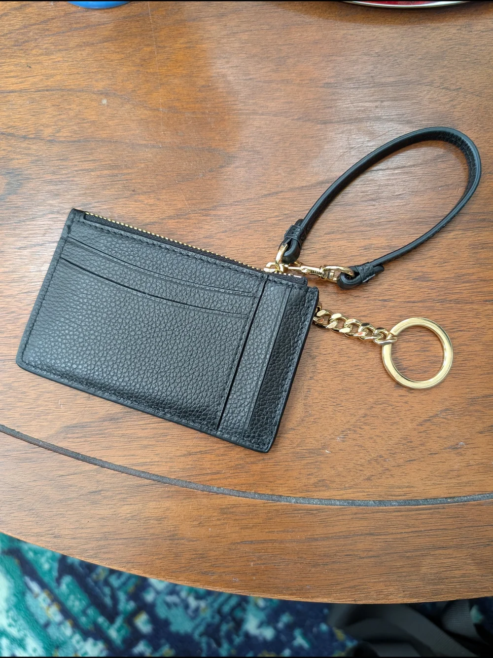 NWOT Italian Pebbled Cow Leather Black Card Case Wristlet 3